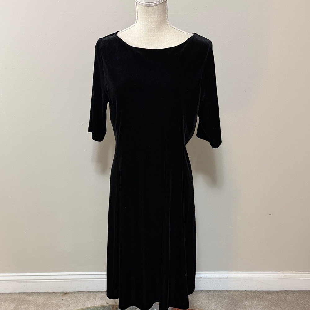 Lands' End Black Velvet Midi‎ Dress